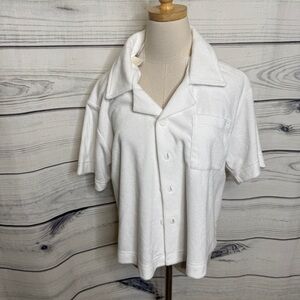 Fabletics White Button Down Shirt, Terry cloth